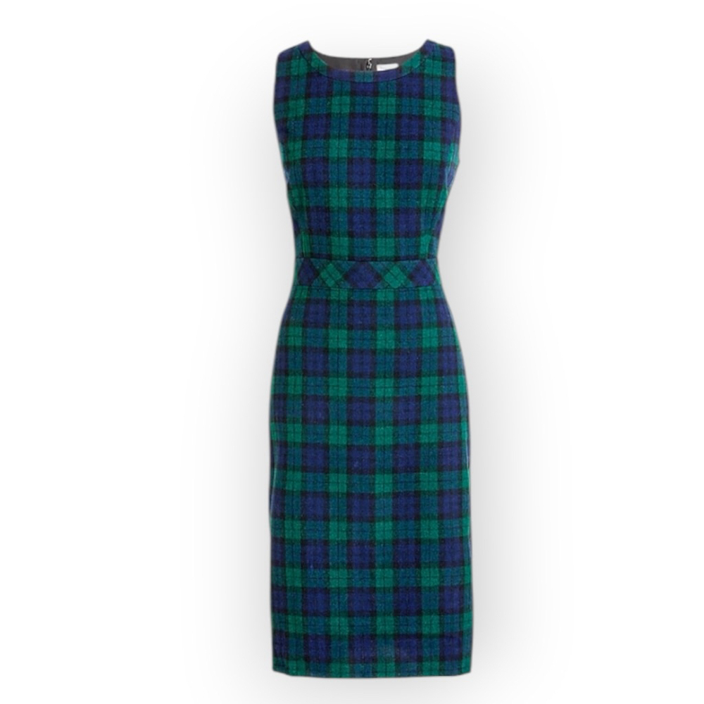 J.Crew Black Watch Plaid Wool Blend Sheath Dress, 8